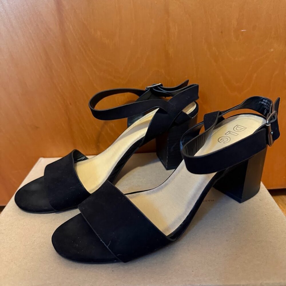 DLG Kalli Black Faux Suede Chunky Heel Sandals